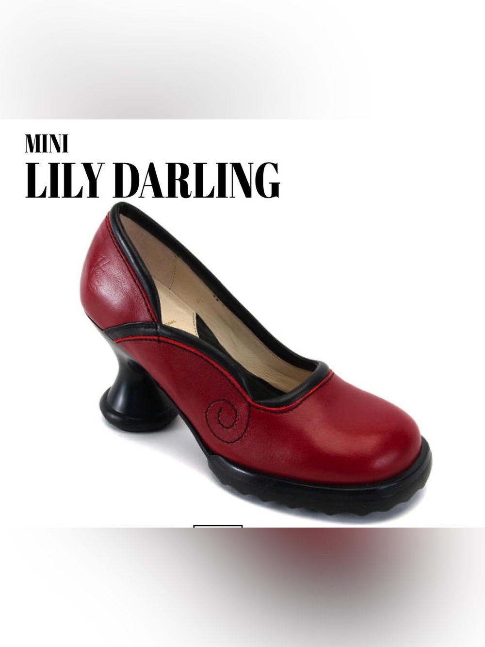 Fluevog VINTAGE LIKE NEW Mini Lily Darling cherry/black pinwheel stitch pump -8